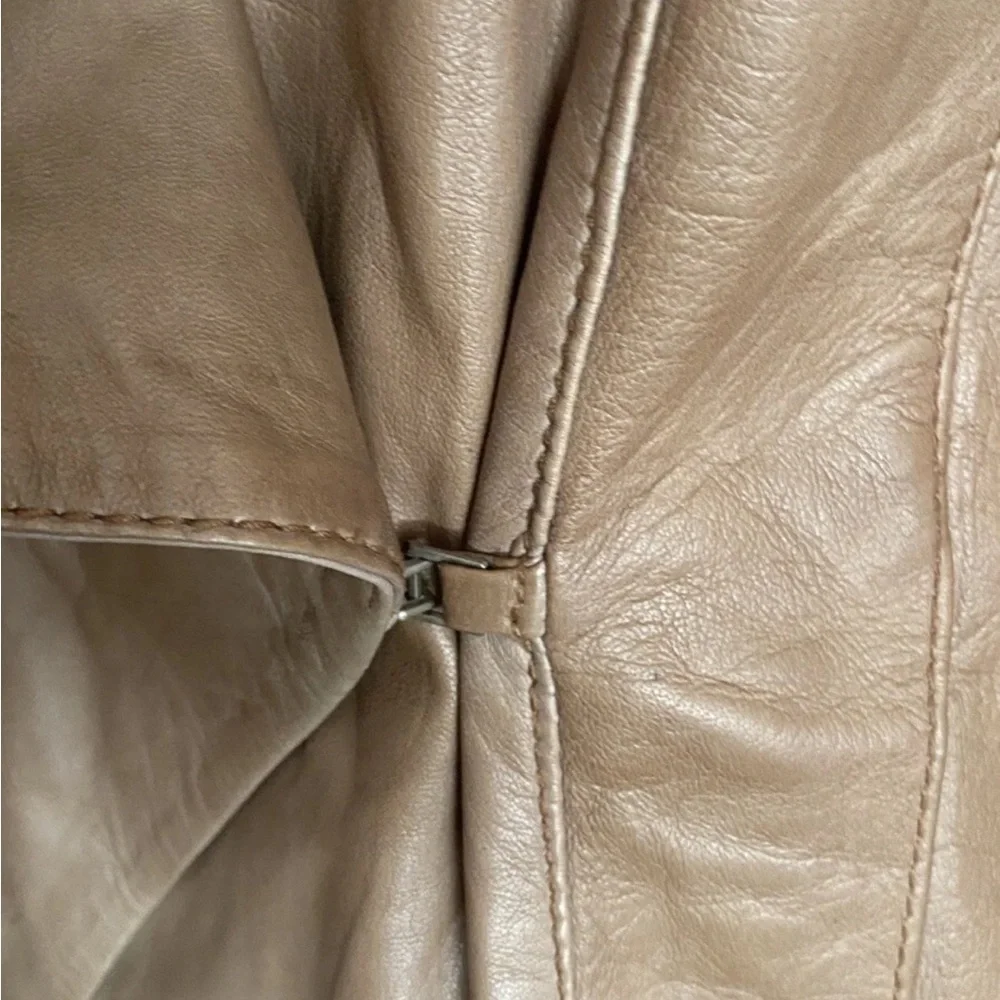 trouvé Brown Carmel Buttery Leather Moto Ribbed Asymmetrical Jacket M*SPOTS*‎